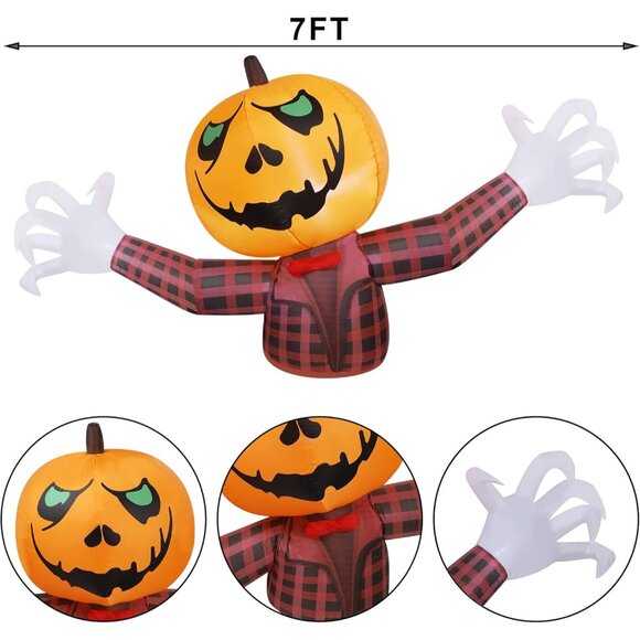 Youngfan 7FT Long Halloween Inflatable Outdoor Decorations Giant Pumpkin Ghost - Picture 2 of 7